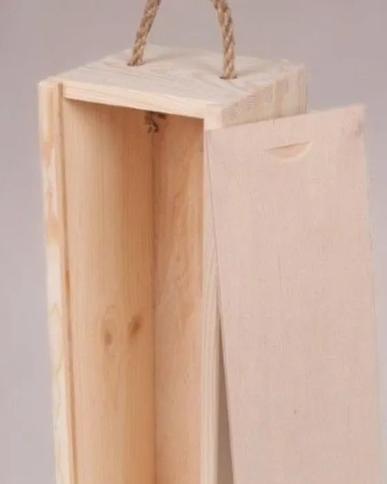 Caja de Madera Vertical para Botella con Asa de Cuerda – Presentación y Regalo imagen 4