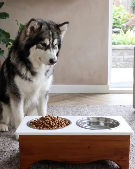Comedero Elevado para Perro Grande - Madera y Acero Inoxidable imagen 4