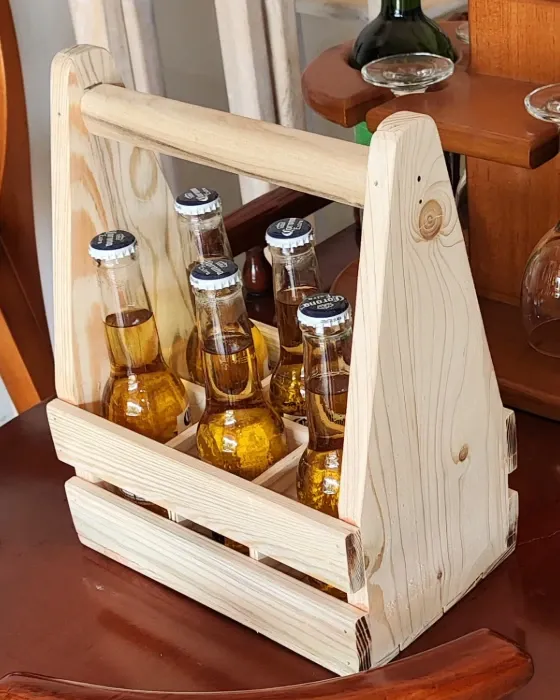 Caja Porta Cervezas de Madera con Asa - Capacidad para 6 Botellas