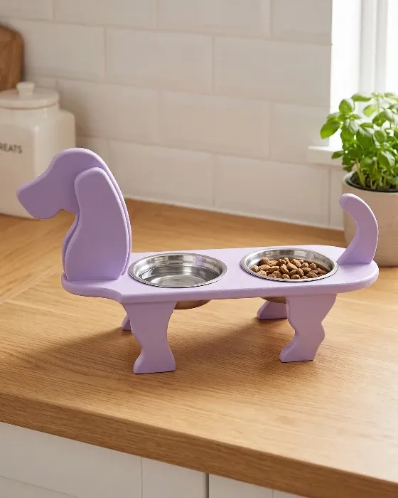 Comedero para Perros en Forma de Canino - Base de Madera Decorativa imagen 4