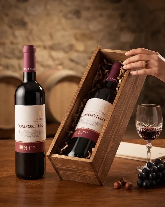 Caja de Madera Vertical para Botella con Asa de Cuerda – Presentación y Regalo imagen 3