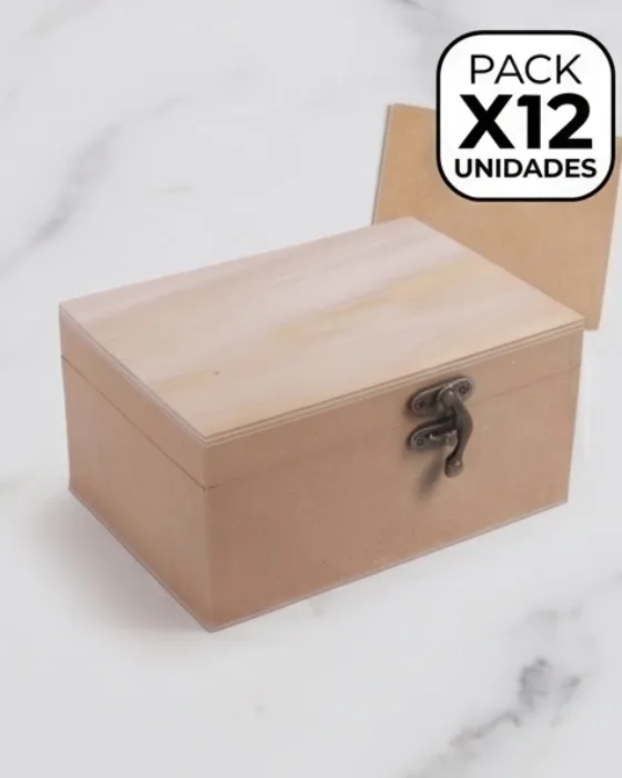 Pack x12 Caja Baúl de MDF con Bisagra y Herraje Envejecido - Lote Mayorista imagen 2