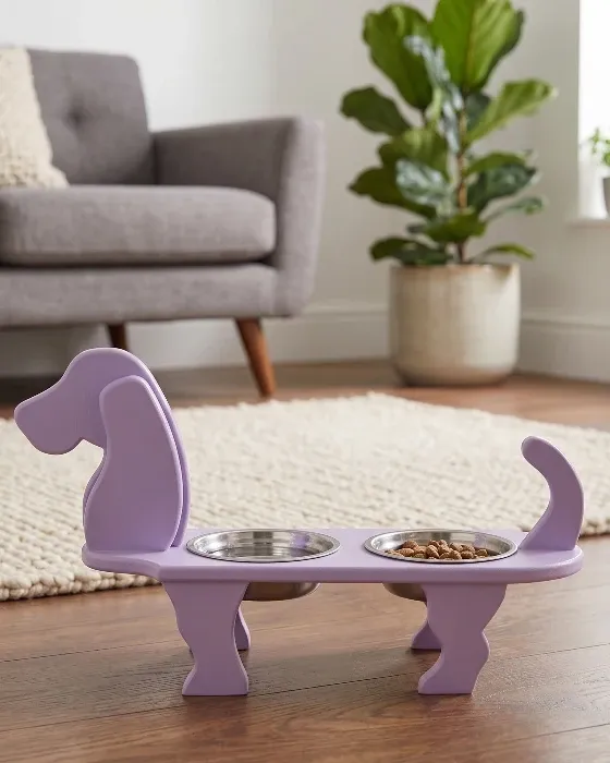 Comedero para Perros en Forma de Canino - Base de Madera Decorativa imagen 3